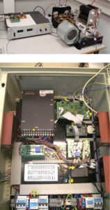 Foto superior Convertidor DC/DC para pila de combustible controlado mediante un procesador digital de señal de Texas Instruments TMS320F2812. Foto inferior Inversor trifásico de 10 kW para generador de mini eólica controlado mediante un procesador digital de señal de Texas Instruments TMS320F28335.